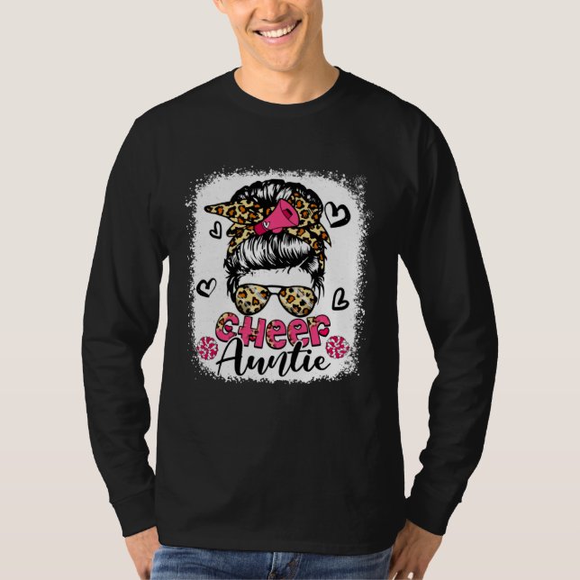 T-shirt Cheer Auntie Leopard Cute Messy Bun Hair Cheerlead (Devant)