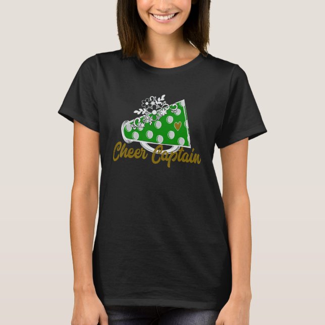 T-shirt Cheer Captain  Green Megaphone Heart Flower Accent (Devant)