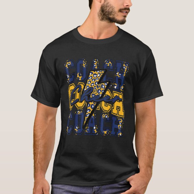T-shirt Cheer Coach Lightning Bolt Cheer Leopard Marine Or (Devant)