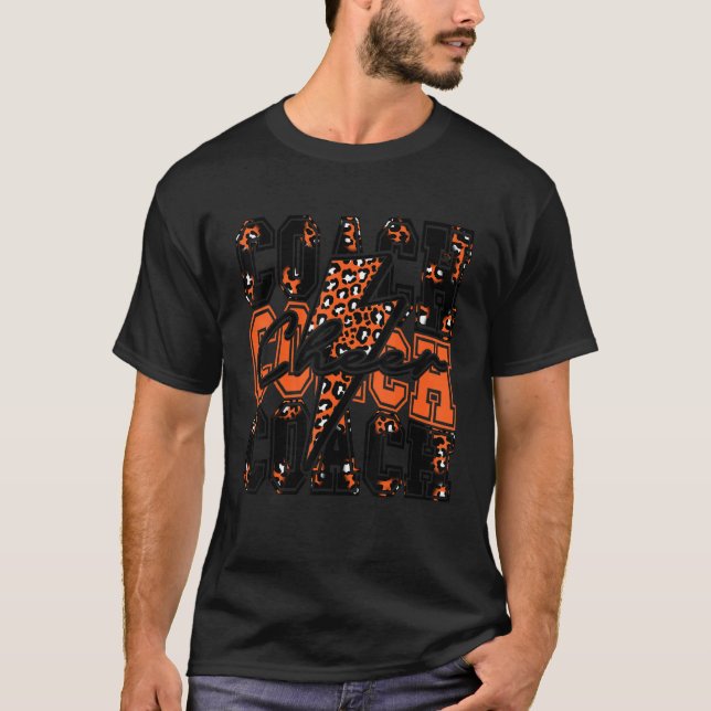 T-shirt Cheer Coach Lightning Bolt Cheer Leopard Orange Bl (Devant)