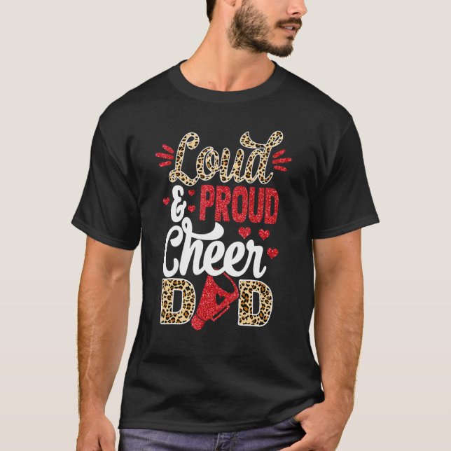 T-shirt Cheer Dad Biggest Fan Leopard Print And Pom Pom (Devant)