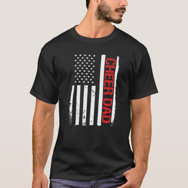 T-shirt Cheer Dad USA American Flag Cheerleading (Devant)