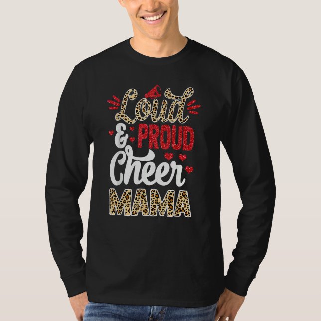 T-shirt Cheer Mama Biggest Fan Leopard Print And Pom Pom (Devant)