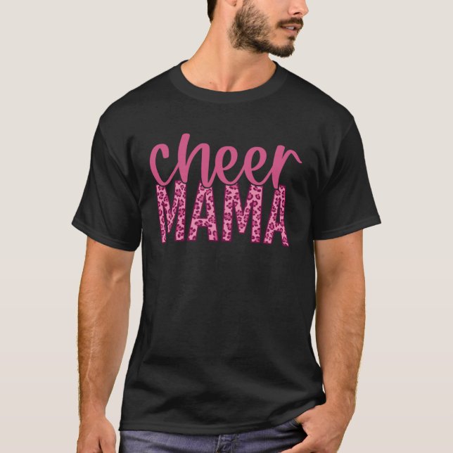 T-shirt Cheer Mama  Impression léopard rose (Devant)