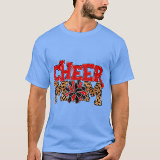 T-shirt Cheer Maman Leopard avec des pots de poing rouge e