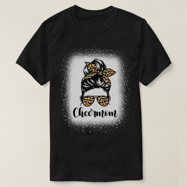 T-shirt Cheer Maman Leopard Messy Bun Amateurs Mère Amant (Design devant)