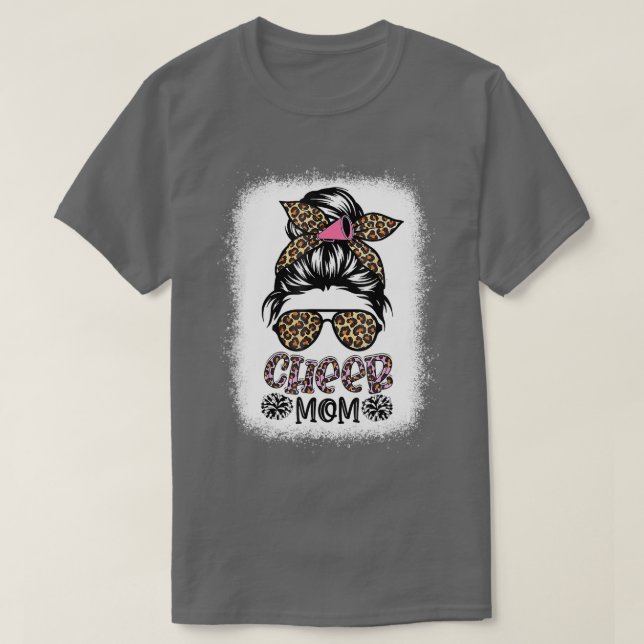 T-shirt Cheer Maman Leopard Messy Bun Pom-pom girl Bleache (Design devant)