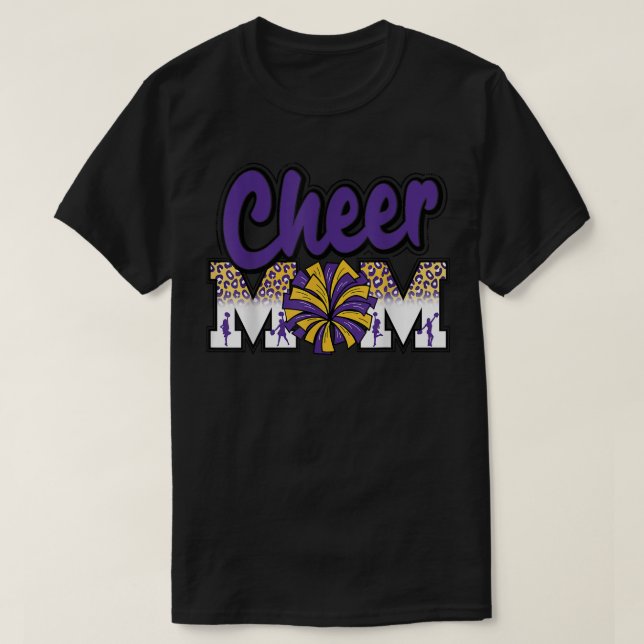 T-shirt Cheer Maman Purple Léopard Or Lettres Cheer Pom Po (Design devant)