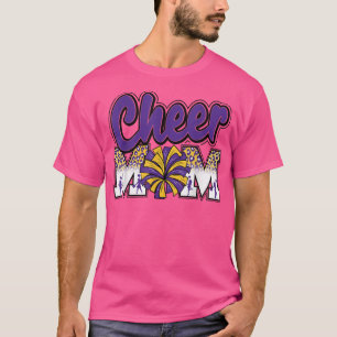 T-shirt Cheer Maman Purple Léopard Or Lettres Cheer Pom Po