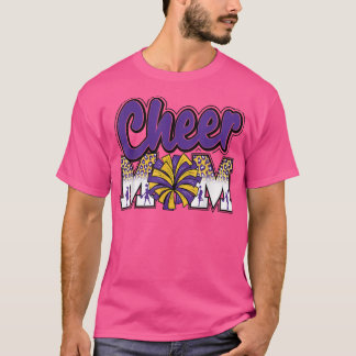 T-shirt Cheer Maman Purple Léopard Or Lettres Cheer Pom Po