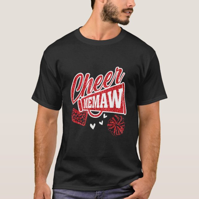 T-shirt Cheer Memaw Biggest Fan Leopard Print And Pom Pom  (Devant)