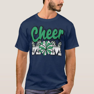 T-shirt Cheer Mom Green Leopard Lettres Cheer Pom Poms