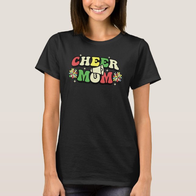 T-shirt Cheer Mom Leopard Letters Cheer Pom Poms (Devant)
