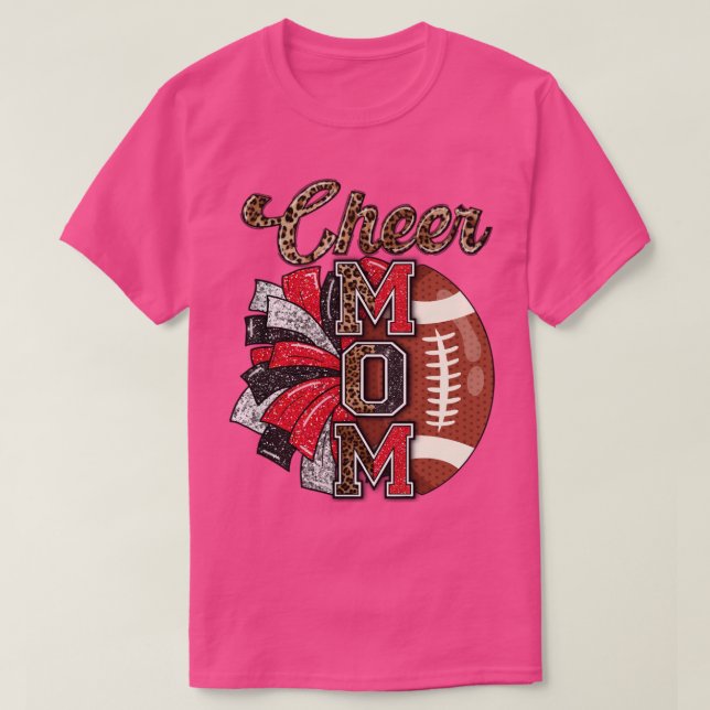 T-shirt Cheer Mom Maroon Leopard Lettres Cheer Pom Poms3 (Design devant)