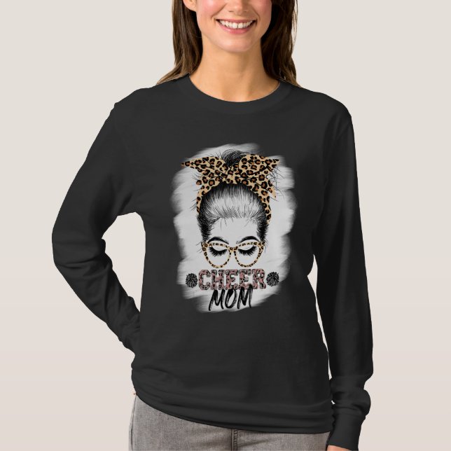 T-shirt Cheer Mom Messy Bun Girl Sunglasses Mothers Day (Devant)