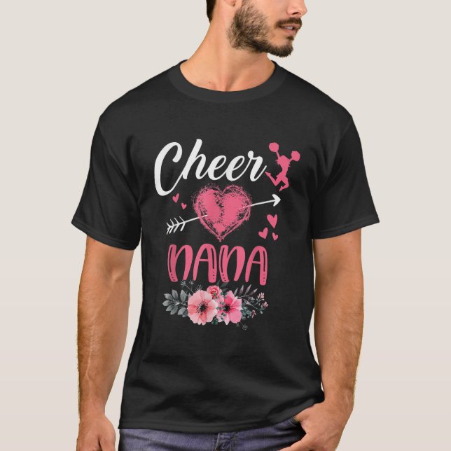 T-shirt Cheer Nana Floral Funny Pom-pom girl Coeur Mères (Devant)