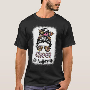 T-shirt Cheer Nana Leopard Messy Bun Bleached