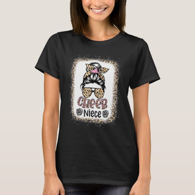 T-shirt Cheer Niece Leopard Messy Bun Cheerleader Bleached (Devant)