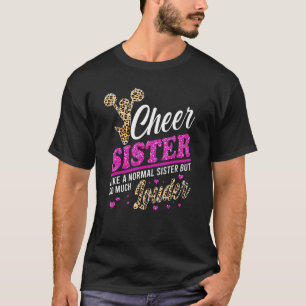 T-shirt Cheer Sister Biggest Fan Leopard Print And Pom Pom