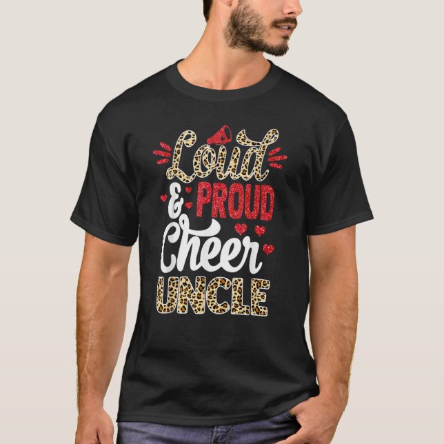T-shirt Cheer Uncle Biggest Fan Leopard Print And Pom Pom (Devant)
