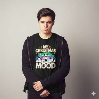 T-shirt Cheerful Black Festive Penguin Igloo Christmas