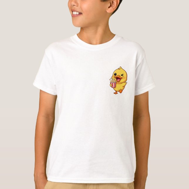 T-shirt Cheerful Winking Duckling Holding Popcorn Bucket (Devant)