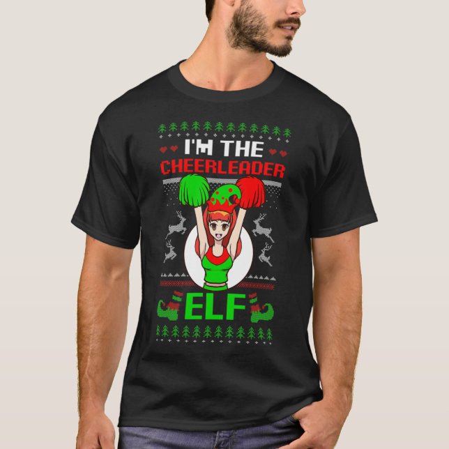 T-shirt Cheerleader Elf Design Christmas Cheerleading  (Devant)