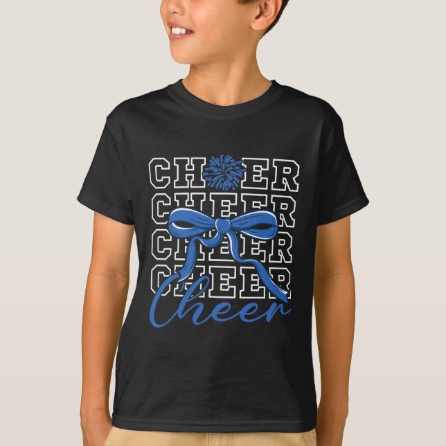 T-shirt Cheerleading Acclamation Bleu Coquette Bow Cheerle (Devant)