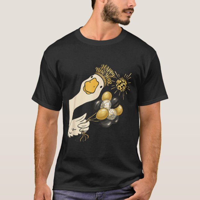 T-shirt Cheers Happy New Year 2026 Goose With Balloon Disc (Devant)