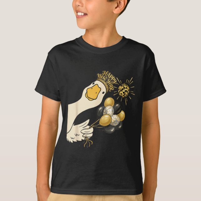 T-shirt Cheers Happy New Year 2026 Goose With Balloon Disc (Devant)