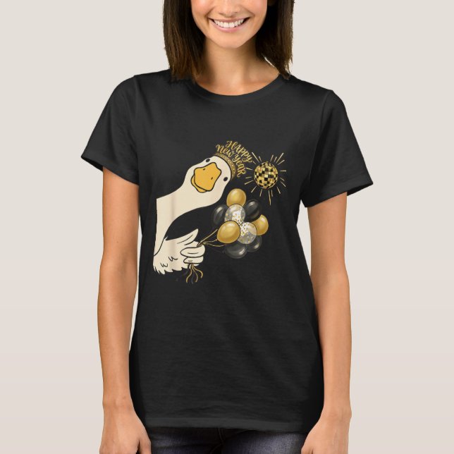 T-shirt Cheers Happy New Year 2026 Goose With Balloon Disc (Devant)