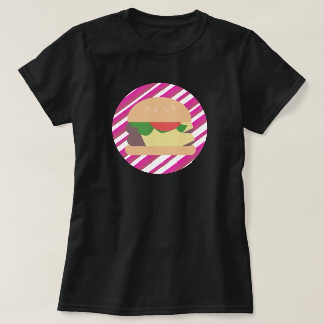T-shirt Cheeseburger rayures ombrées rose vif (Design devant)
