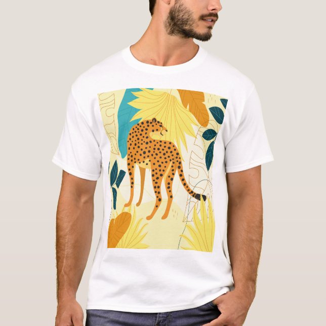 T-shirt Cheetah coloré feuilles tropicaux jettent papier p (Devant)