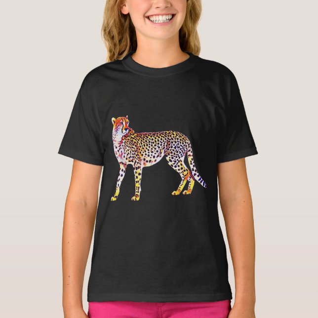 T-shirt Cheetah Mother with Cubs Motif Predator Cat Animal (Devant)