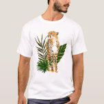 T-shirt Cheetah Outlook<br><div class="desc">Cheetah Outlook I par Annie Warren. Un guépard à l'aquarelle regarde avec des feuilles verts tropicaux en arrière - plan. | 164730Z</div>