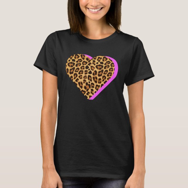T-shirt CHEETAH Print HEART Leopard Animal Pink Shadow Gra (Devant)