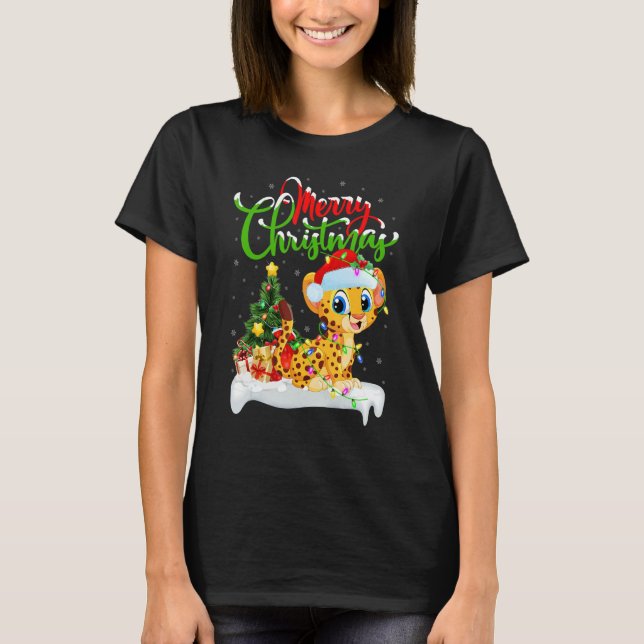 T-shirt Cheetah   Xmas Decorations Santa Cheetah Christmas (Devant)