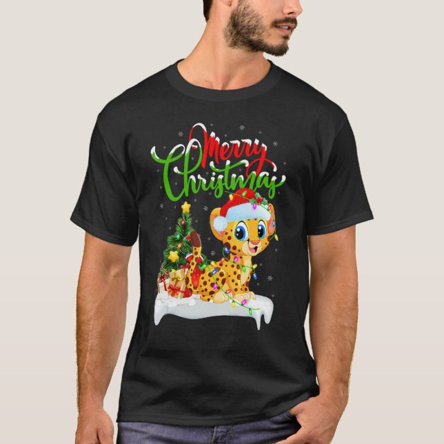T-shirt Cheetah   Xmas Decorations Santa Cheetah Christmas (Devant)