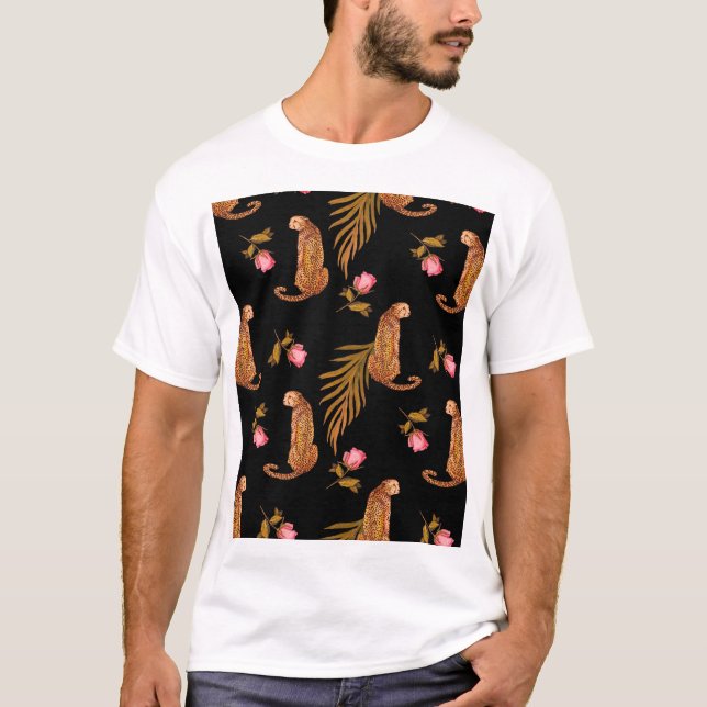 T-shirt Cheetahs romantiques : aquarelle motif sans coutur (Devant)