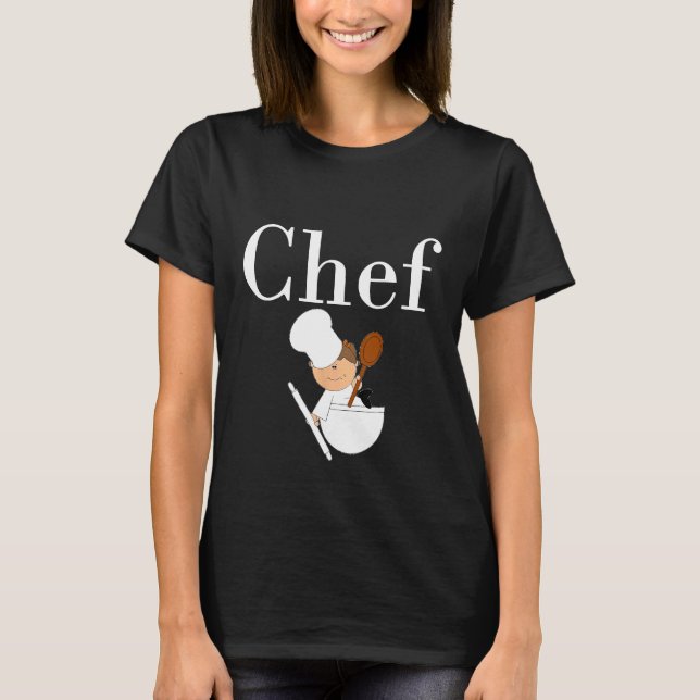 T-shirt Chef Avec Écriture Blanche Et Caractère Mignonne (Devant)