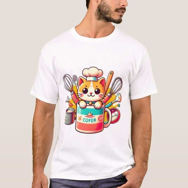 T-shirt Chef Chat Mug - Drôle Illustration de chat - Cuisi (Devant)