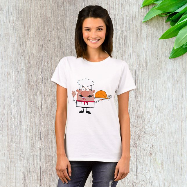 T-shirt Chef de dessin animé tenant la Turquie rôtie (Créateur téléchargé)