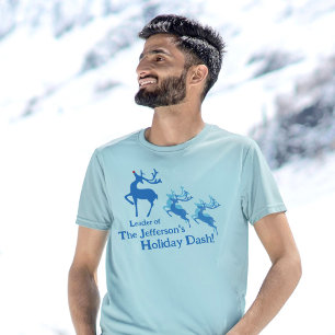T-shirt Chef de rennes fonçant Noël bleu rouge personnalis