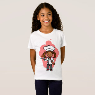 T-Shirt Chef féminin de bande dessinée mignonne tenant l