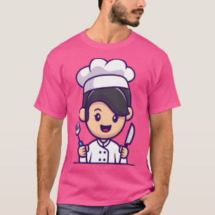 T-shirt Chef Girl With Knife And Spatula Cartoon