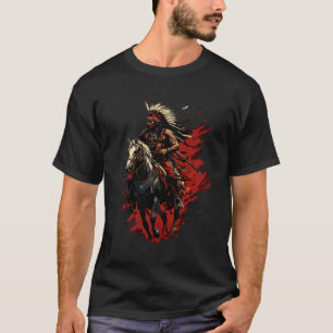 T-shirt Chef indien Chevauchée Plume Coiffure Indigène Amé
