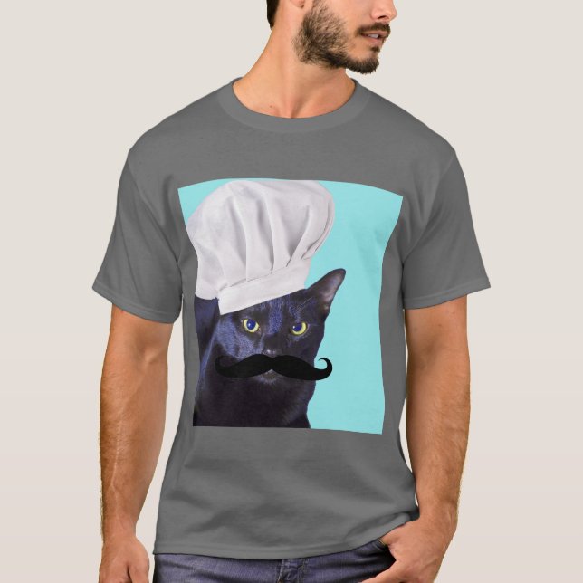 T-shirt Chef italien, chat noir (Devant)