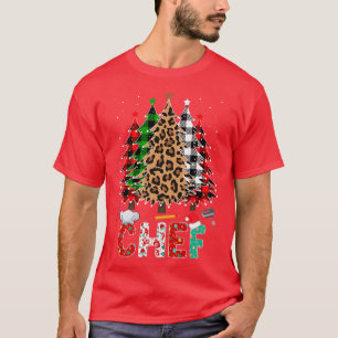 T-shirt Chef Leopard Rouge Blanc Vert Plaid Arbres de Noël