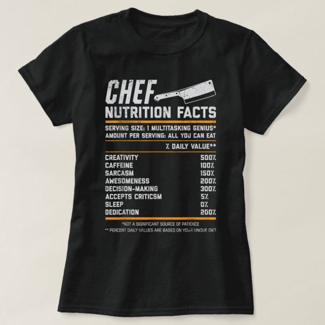T-shirt Chef Nutrition Facts Drôle Cook Hommes Femmes Vint (Design devant)