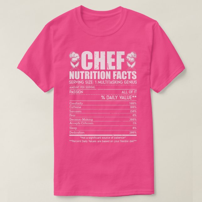 T-shirt Chef Nutrition Facts Drôle Cuisine culinaire (Design devant)